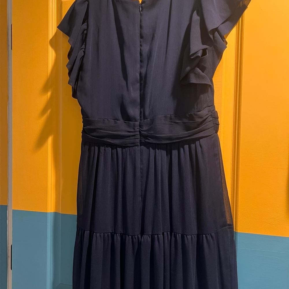 Dkny Navy Dress with Side Tie & Flutter Sleeves - Picture 3 of 5